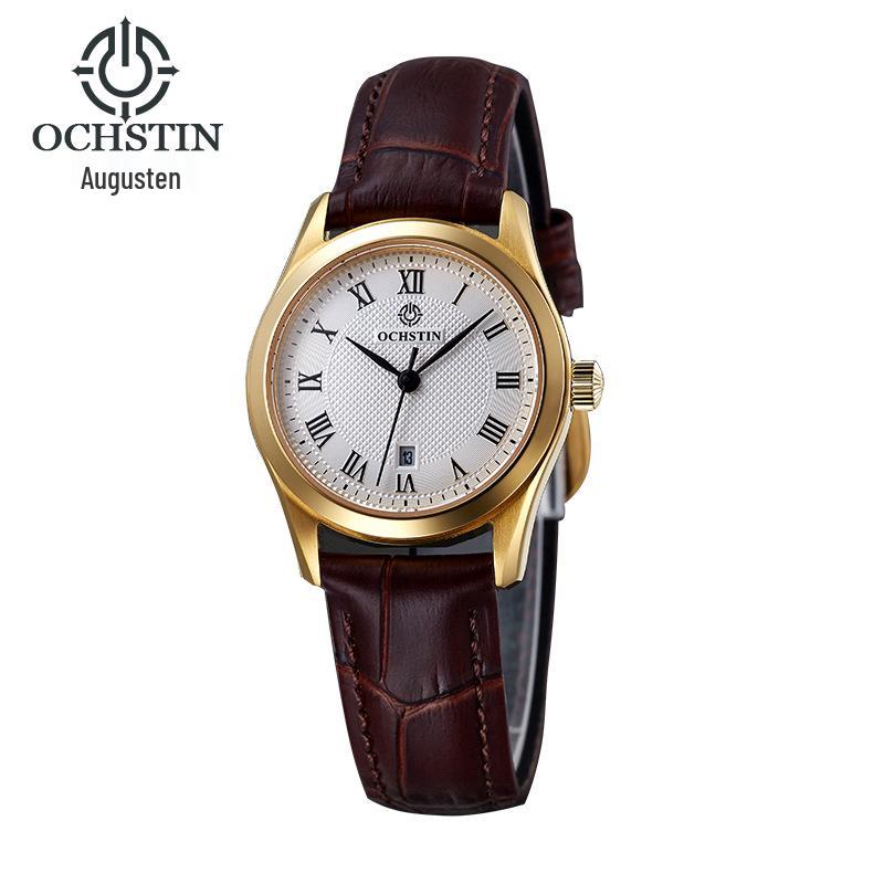 Swiss Women's High-End Waterproof Quartz Watch with Genuine Leather Strap