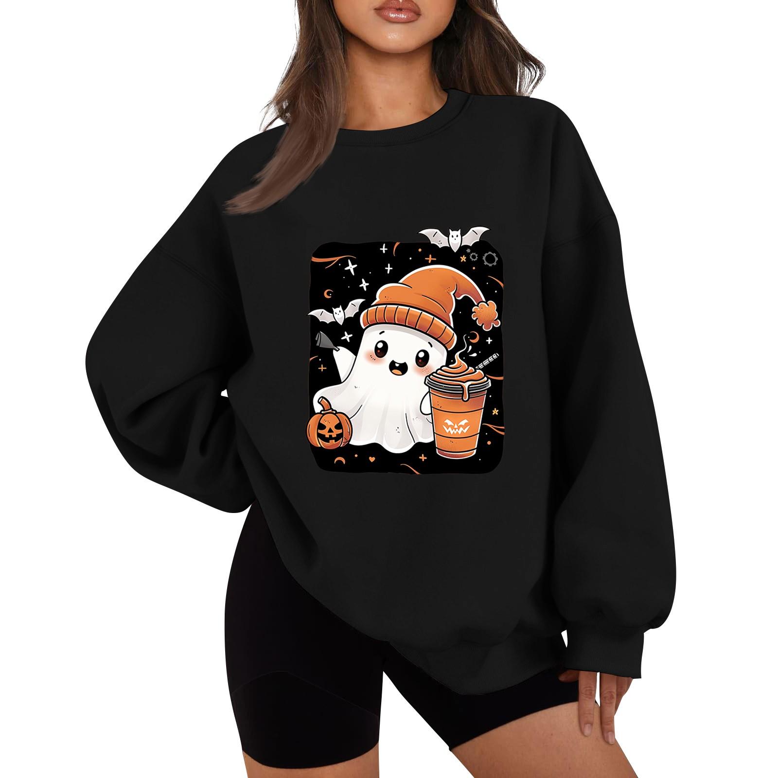 

Женская модная повседневная толстовка с длинным рукавом и принтом на Хэллоуин L белый