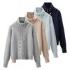Womens Oversized Knit Cardigan With Stand Collar Zipper Button Detail Fall Winter 2026