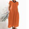 Women's Summer Fashion Casual Solid Color Short-sleeved Round Neck Pocket Loose Cotton And Linen Dress