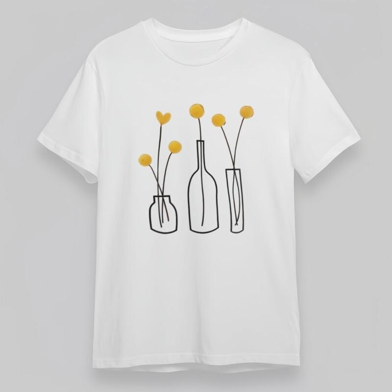 

Women s Soft Oversize T-Shirt Minimalist Vase with Heart Flower Line Art Tee L
