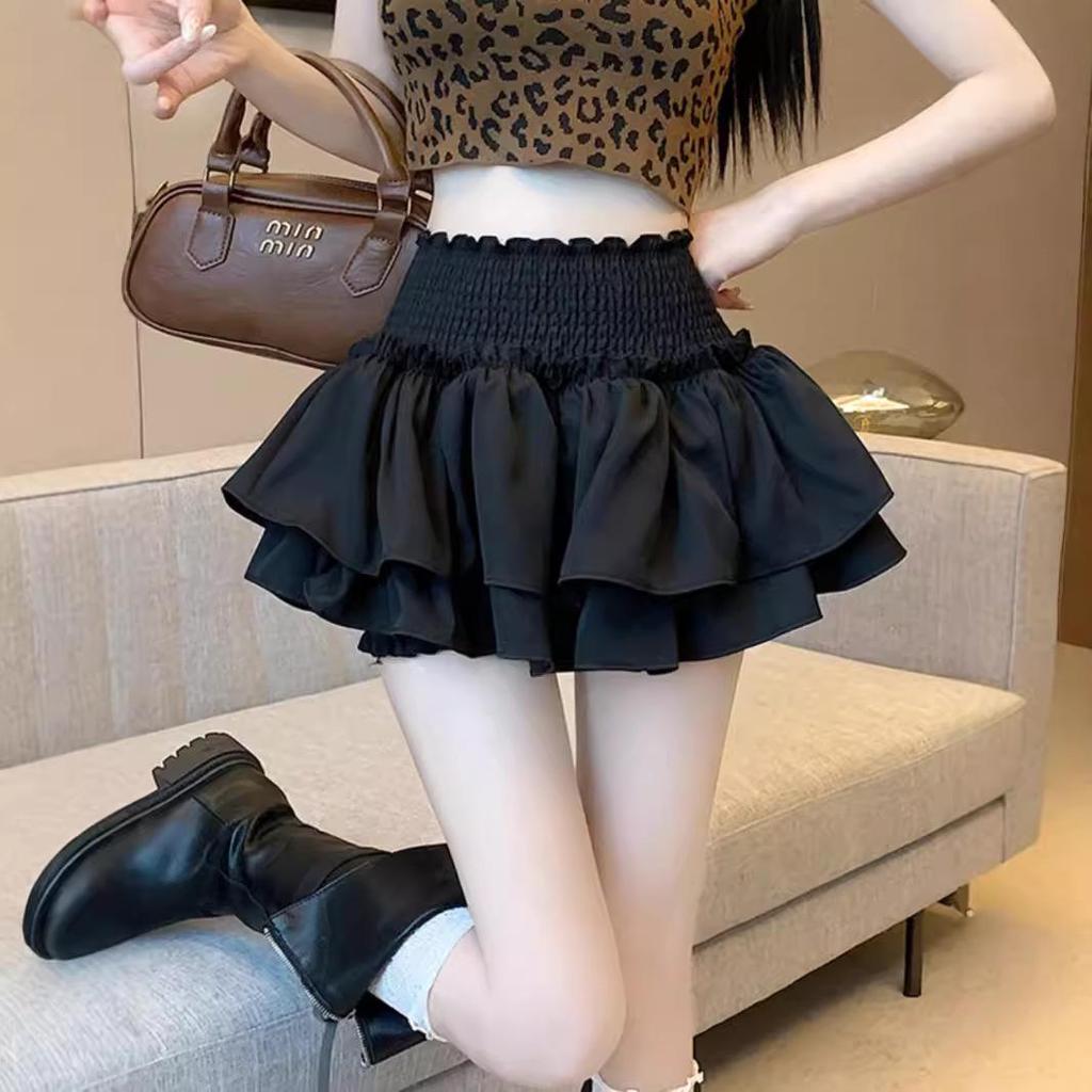 Women's Ballet-Style Puff Skort: Spring/Summer White Short Umbrella Skirt, Faux Two-Piece Design