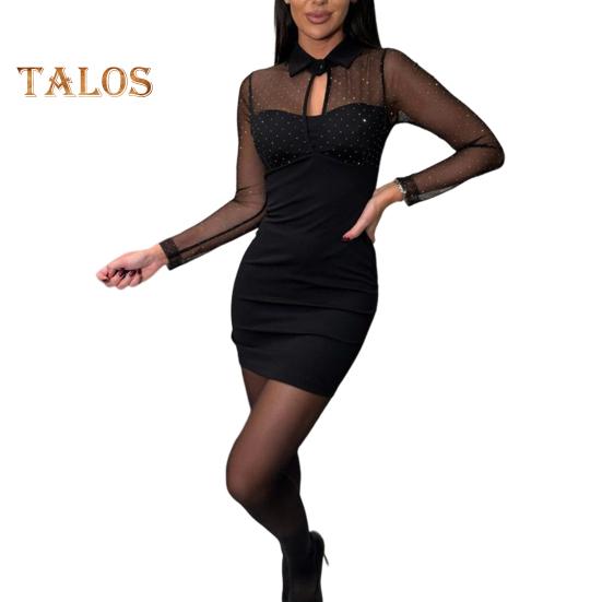 

Женское платье с ажурной сеткой в стиле пэчворк, облегающее мини-платье из двух частей с отложным воротником, эластичное короткое платье для выпускного вечера в клубе S чёрный