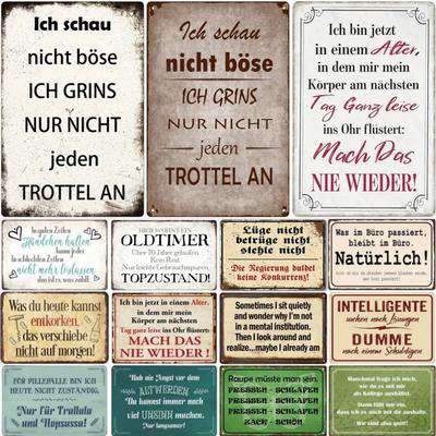 German Humorous Phrases Funny Sayings Vintage Sign Retro Metal Sign For Home Room Apartment Office Bar, Cafe,  Study Wall Decor
