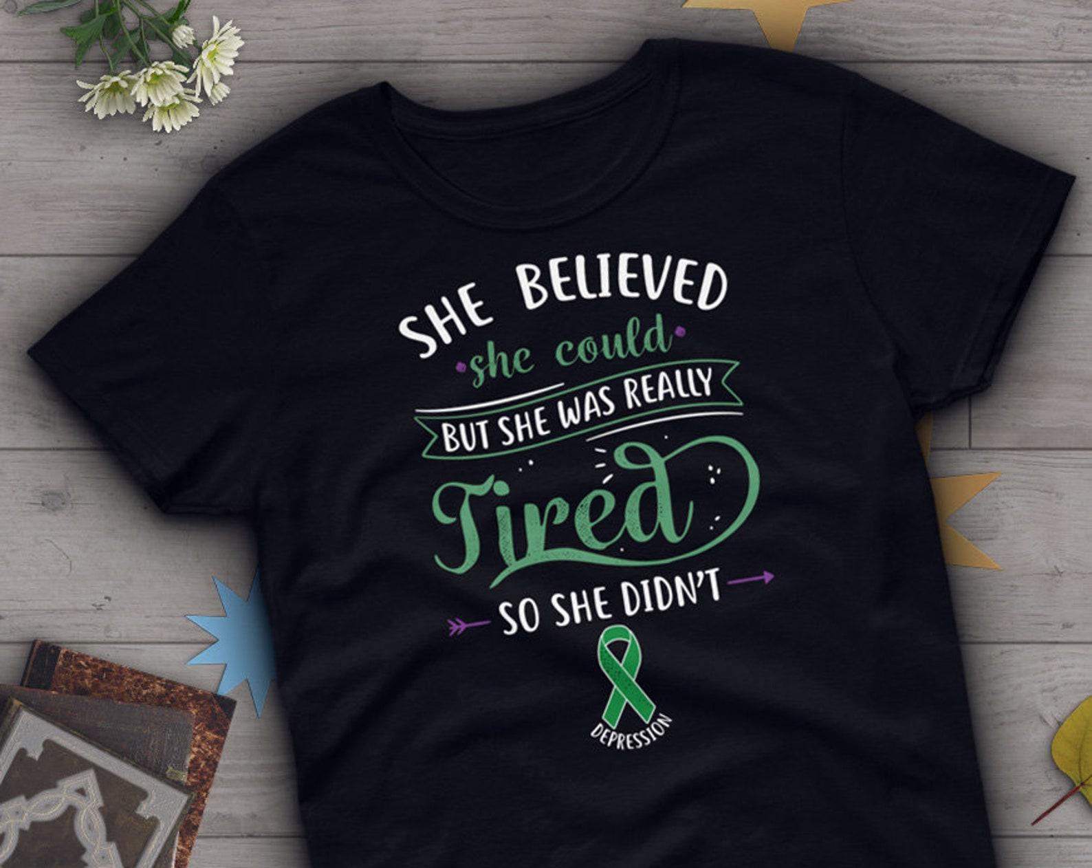 Depression Shirt, , Invisible Chronic Illness T-shirt Gift, Depression Ribbon, Depression Awareness, Spoonie Tee, Spoon Theory, Green 110