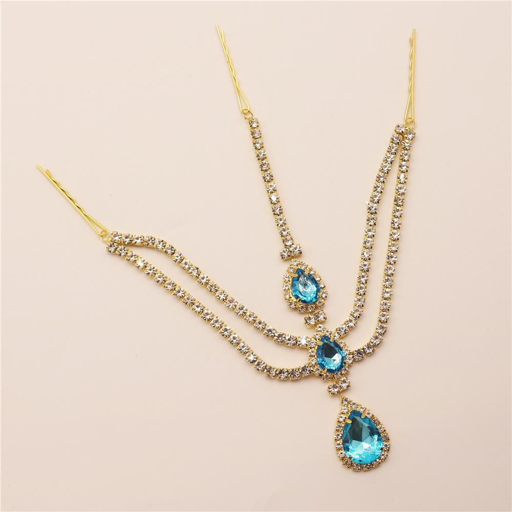 Hot Sale Blue Water Drop Pendant Forehead Lace Lady Temperament Fashion Shining Drill Head Chain Hair Accessories Wholesale