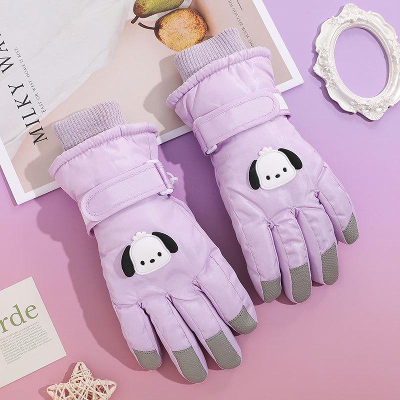 

Children s Winter Ski Gloves - Cartoon Design, Thick Fleece, Water-Repellent, Warm, Cute Touchscreen Gloves for Outdoor Cycling One Size