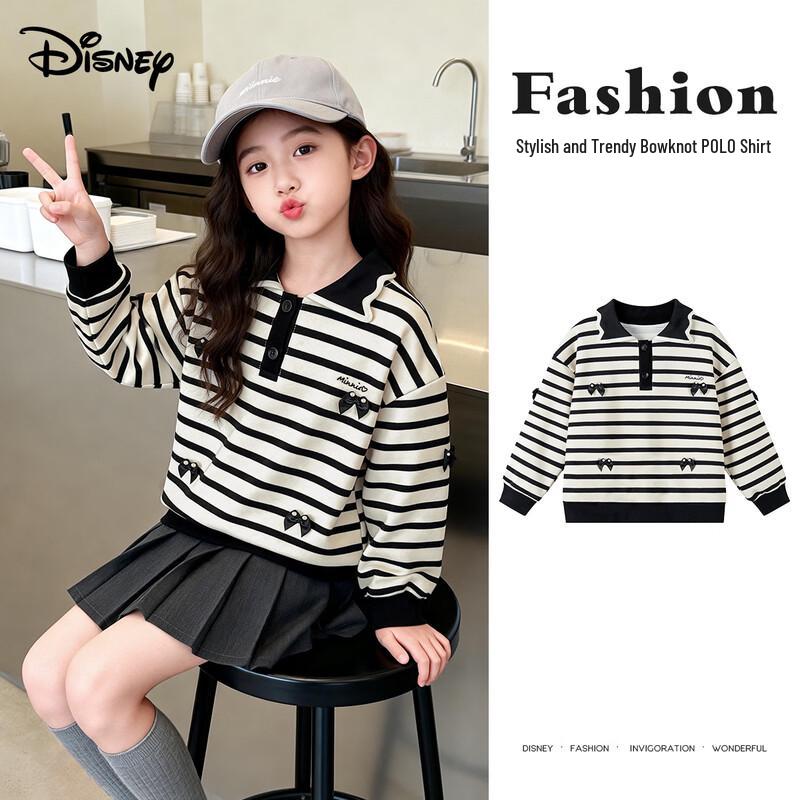 Disney Girls  Bow-Knot Striped Polo Sweatshirt 150