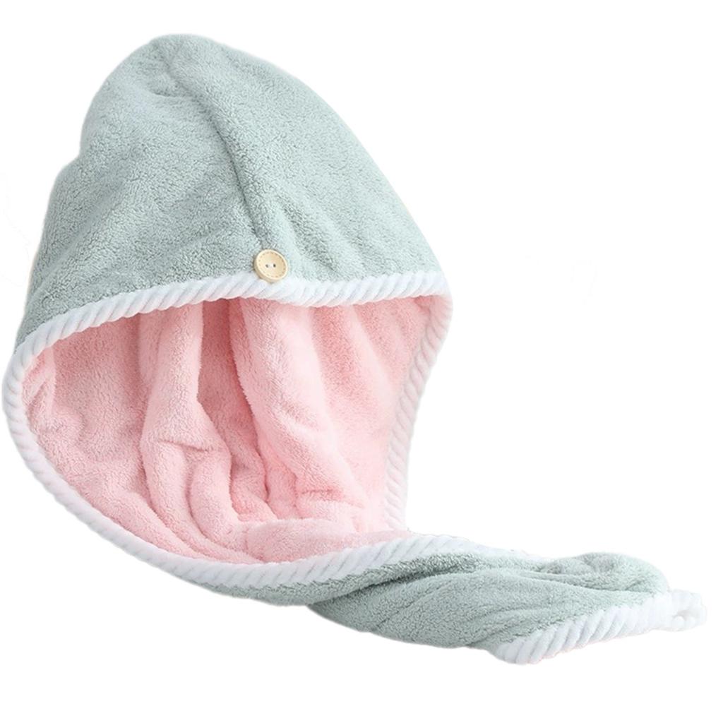 Soft and Absorbent Hair Drying Caps Coral Fleece Hair Towel Wrap for All Ages Button Closure Moisture Absorption