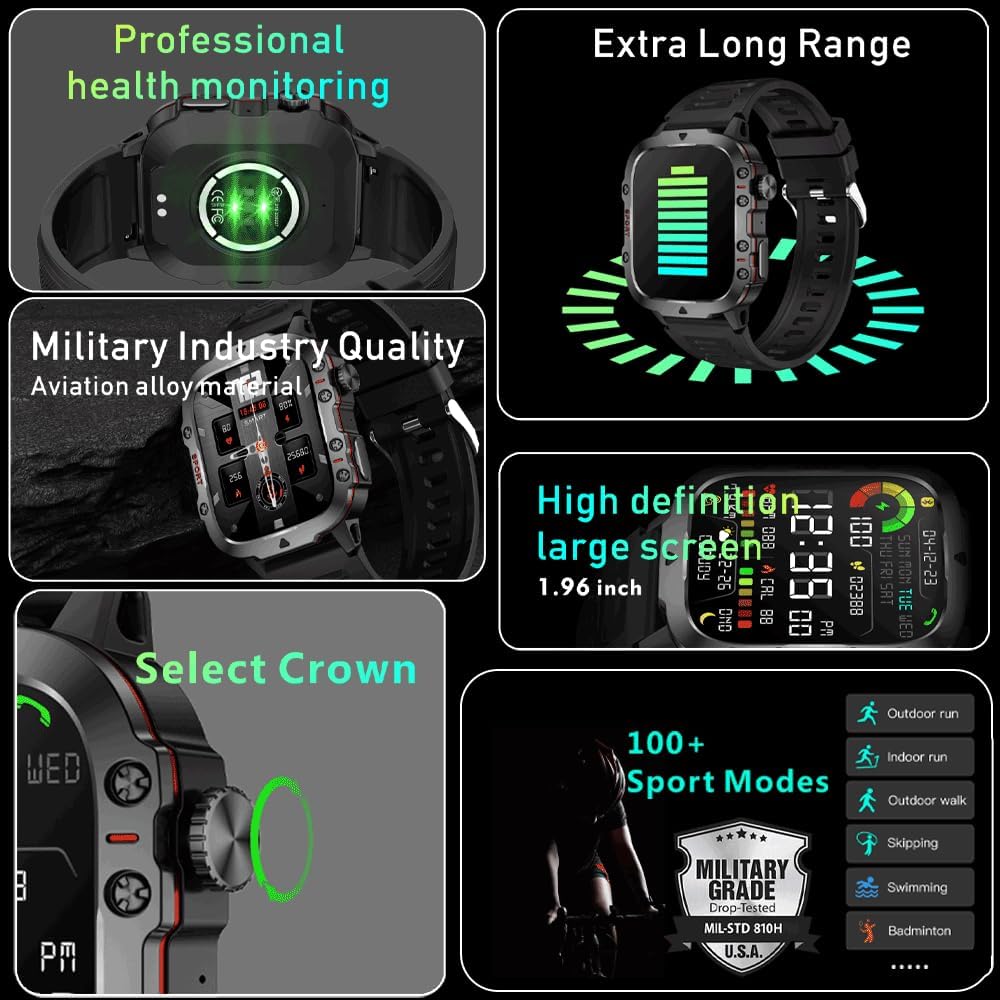 2024 Smart Watch 1.96 Inch Large Screen HD Bluetooth Call SOS Voice Assistant Men Women Smartwatch Sports Fitness Tracker