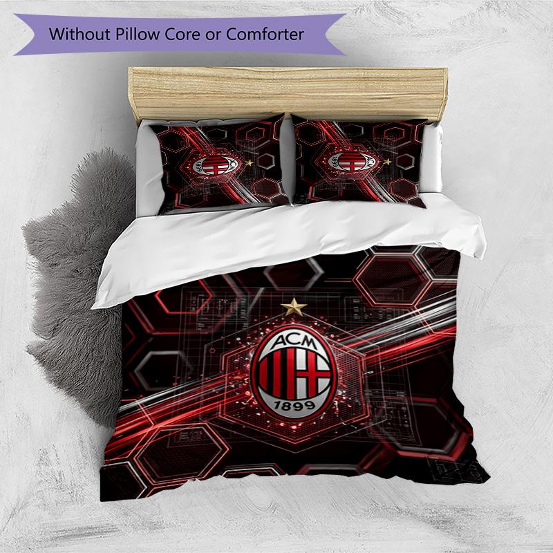 Ensemble de literie 3 pièces imprimé motif AC Milan Housse de couette et taies d'oreiller douces, respectueuses de la peau, lavables Ensemble toutes saisons Chambre à coucher