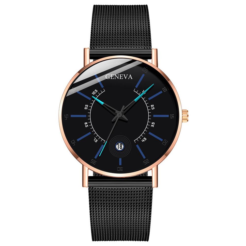 Wish Dashboard Men's Mesh Strap Watch with Blue and Red Hands and Calendar