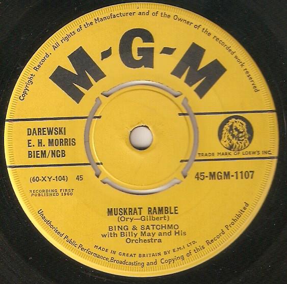 7inch Record BING & SATCHMO - Muskrat Ramble / Dardanella 45MGM1107 MGM Records 1960 UK Pop Used