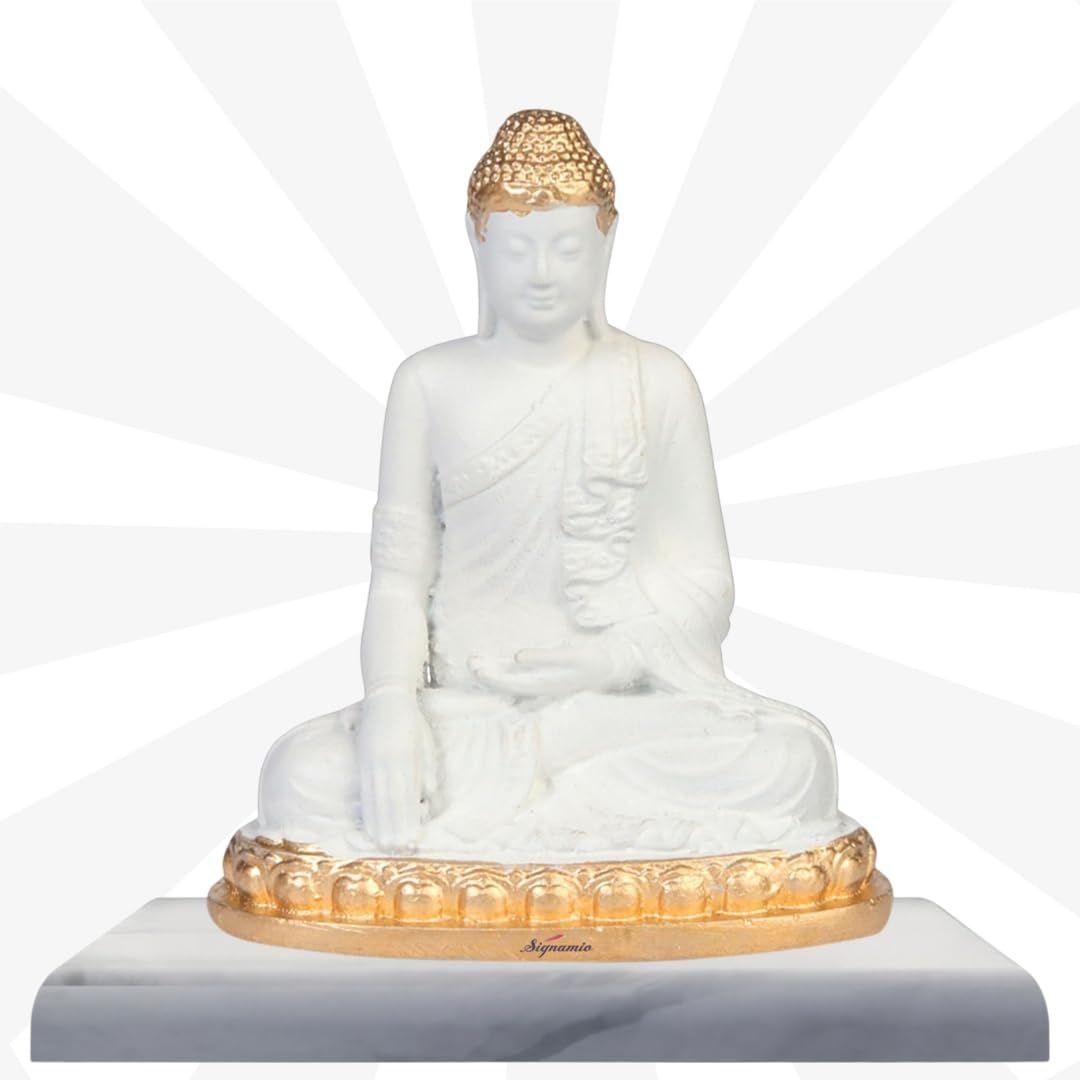 

White Gautam Buddha Murti - Perfect Car Dashboard God Idol and Small Buddha Statue for Home Decor Gift Items, белый