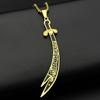Arabic Ali Sword Knife Pendant Necklaces for Women Men Stainless Steel Gold Color Enamel Muslim Islamic Quran Chain Jewelry Gift
