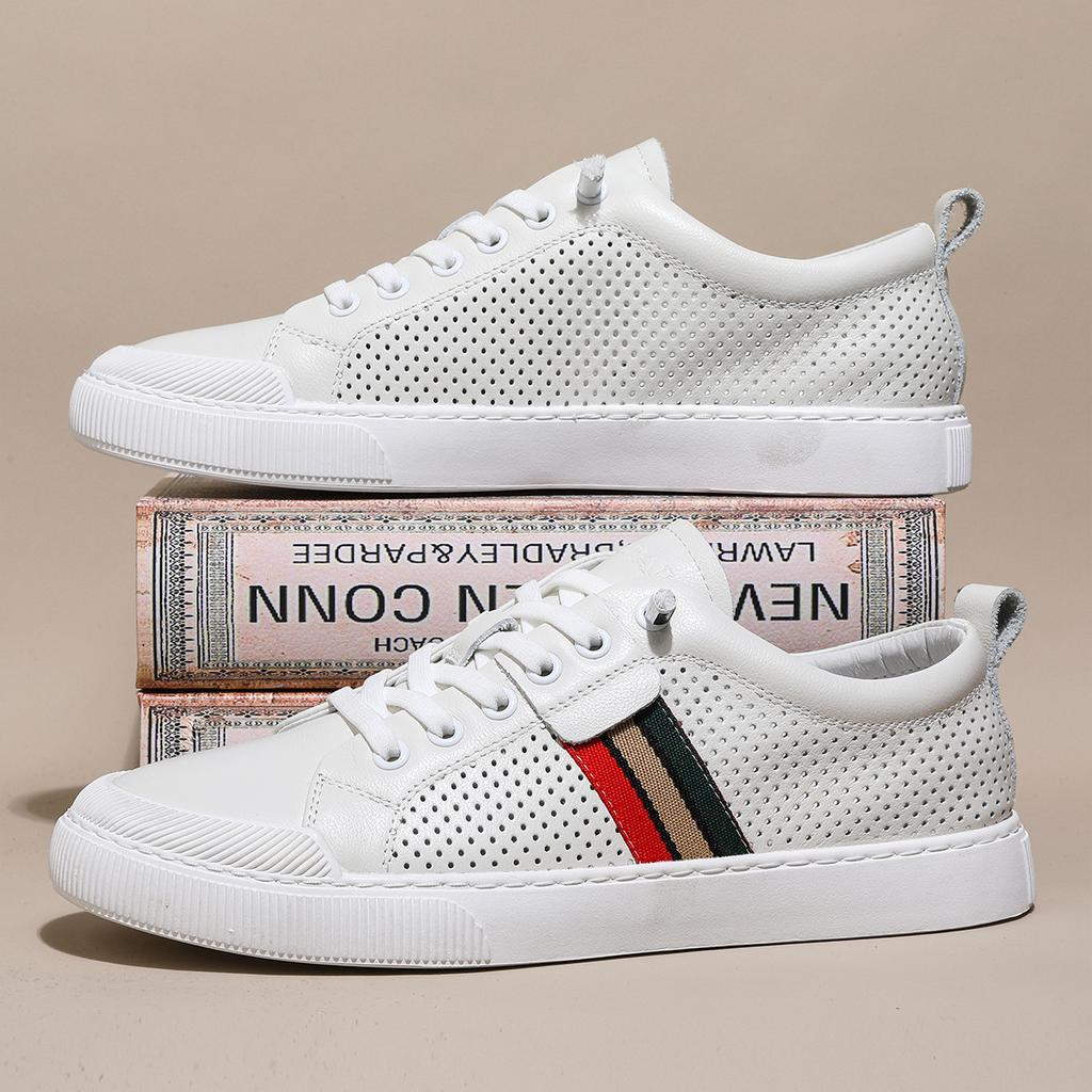 2025 Leather Board Shoes Men's Trendy One-pedal Casual Shoes First Layer Cowhide Fashion Trend Versatile White Shoes