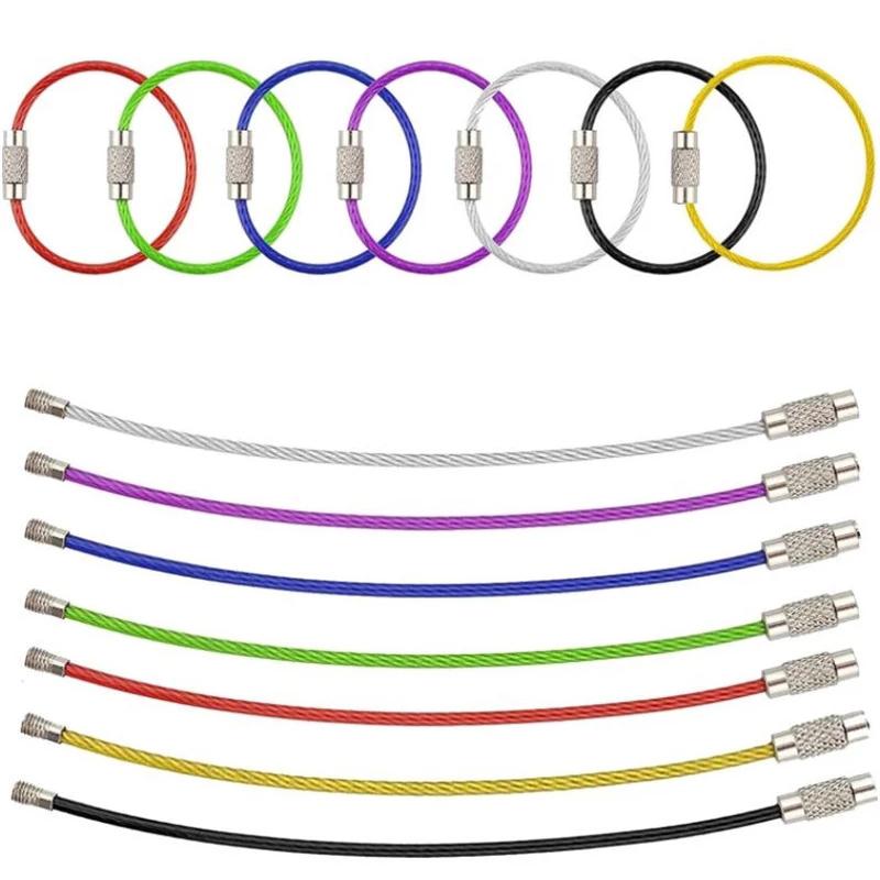 Buy 10Pcs 6 Colors Keychain Tag Rope Stainless Steel Wire Cable Loop ...