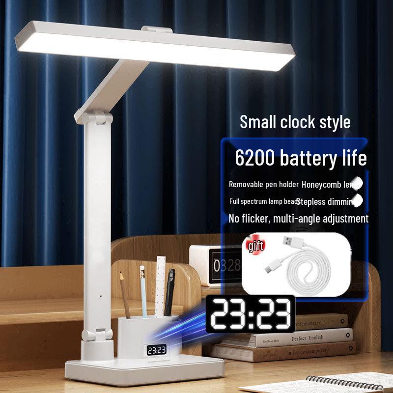 Smart Rechargeable Desk Lamp with Eye Protection and Clock for Students