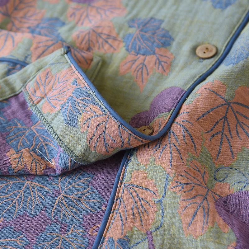 Women's Yarn-Dyed Cotton Pajama Set: Summer Short-Sleeve Top and 7/8 Gauze Pants