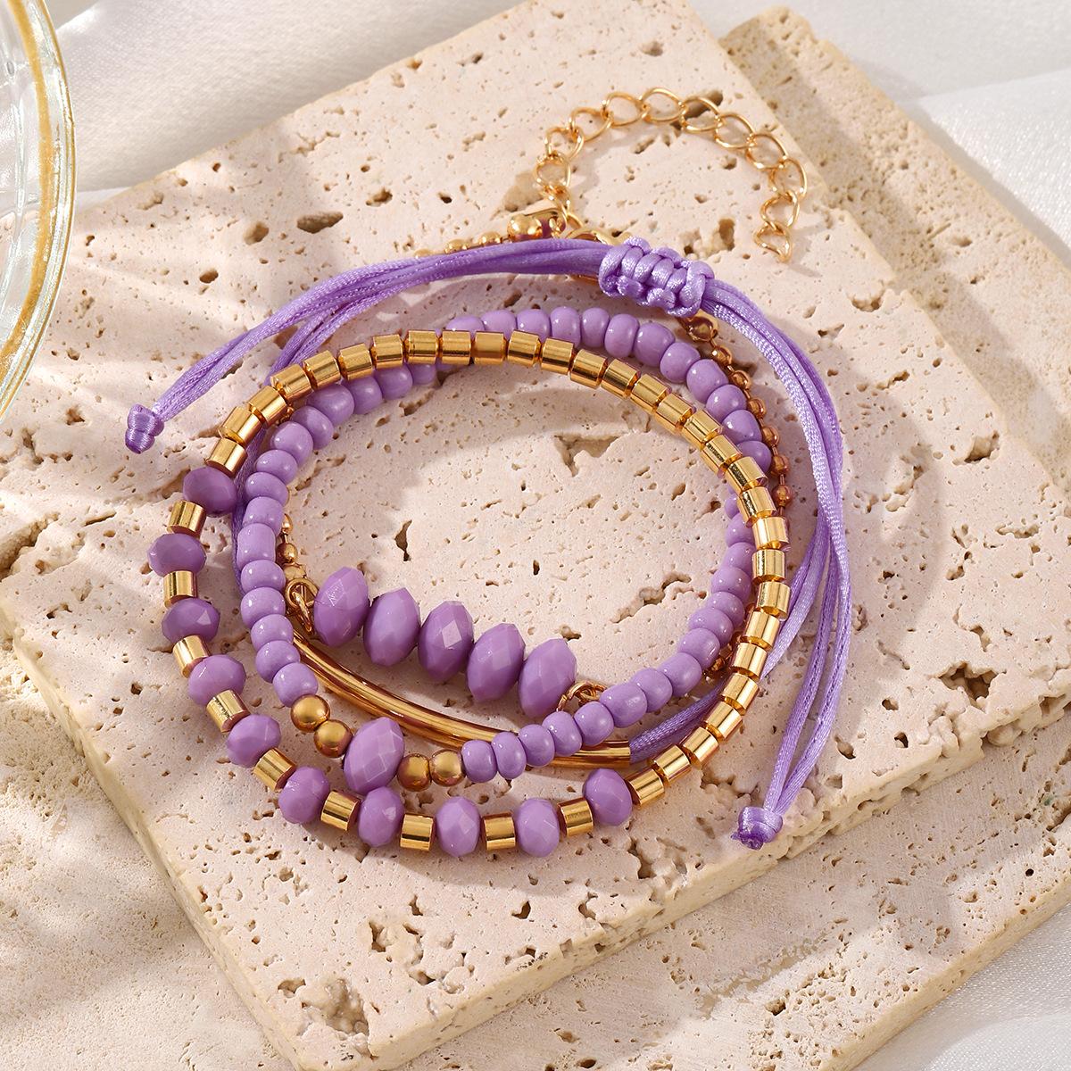 

Hot-selling retro five-color rice bead bracelet four-piece set versatile handwoven bracelet bracelet jewelry set фіолетовий
