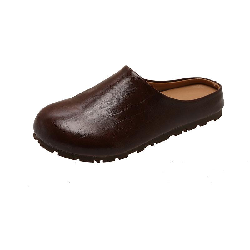 Fashion Women's Slippers 2025 Autumn Closed Toe Round Toe Slippers New Style Retro Solid Color Flat Sandals Elegant Lady Mules Shoes