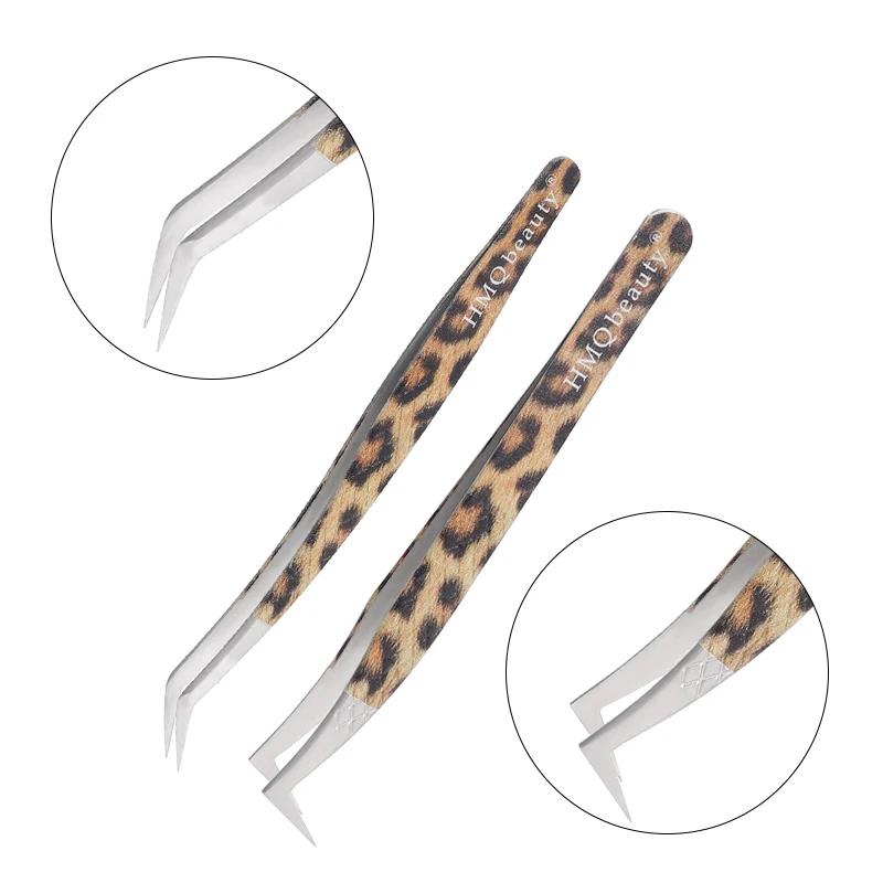 2Pcs Leopard Lash Tweezers Stainless Steel Superhard Tweezer 3D Volume Accurate Anti-Static Eyelash Extension Clip Beauty Tools