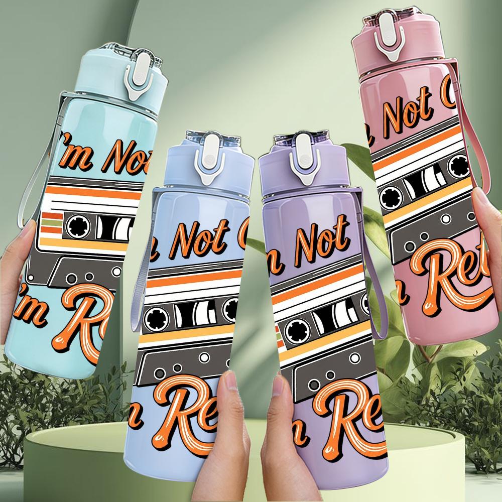 1PC Retro Cassette Tape Quote Graphic,750ml Color Plastic Sports Water Bottle,Leakproof Flip Straw Lid,Suitable for Sports Office Home Use