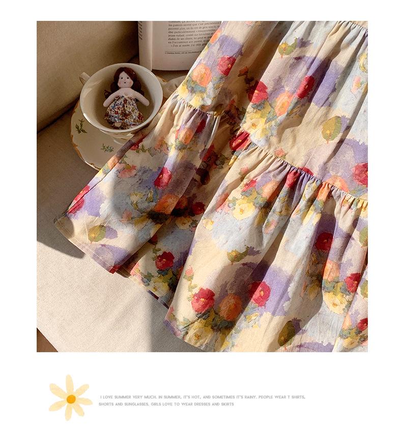 Vintage Oil Painting Pinafore Dress for Girls - 2026 Summer Collection