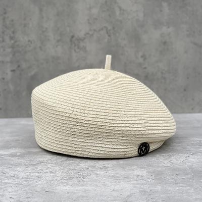 Luxe Strooien Baret Zomerpet Zonneklep Franse Stijl Platte Dameshoed Kunstenaar Haakwerk Baret