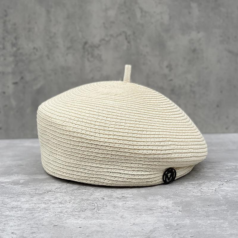 Luxury Straw Beret Summer Cap Sun Cap French Style Flat Women Hat Artist Crochet Beret