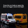 1:24 School Bus Ambulance Car Model Toy Metal Diecast Sound Light Pull Back Miniature Vehicles Models for Kids Holiday Gifts