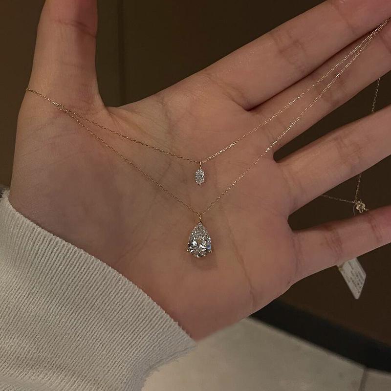 Niche Design Double-Layer Floating Water Drop Necklace for Women – Exquisite, Fashionable, Versatile Clavicle Chain