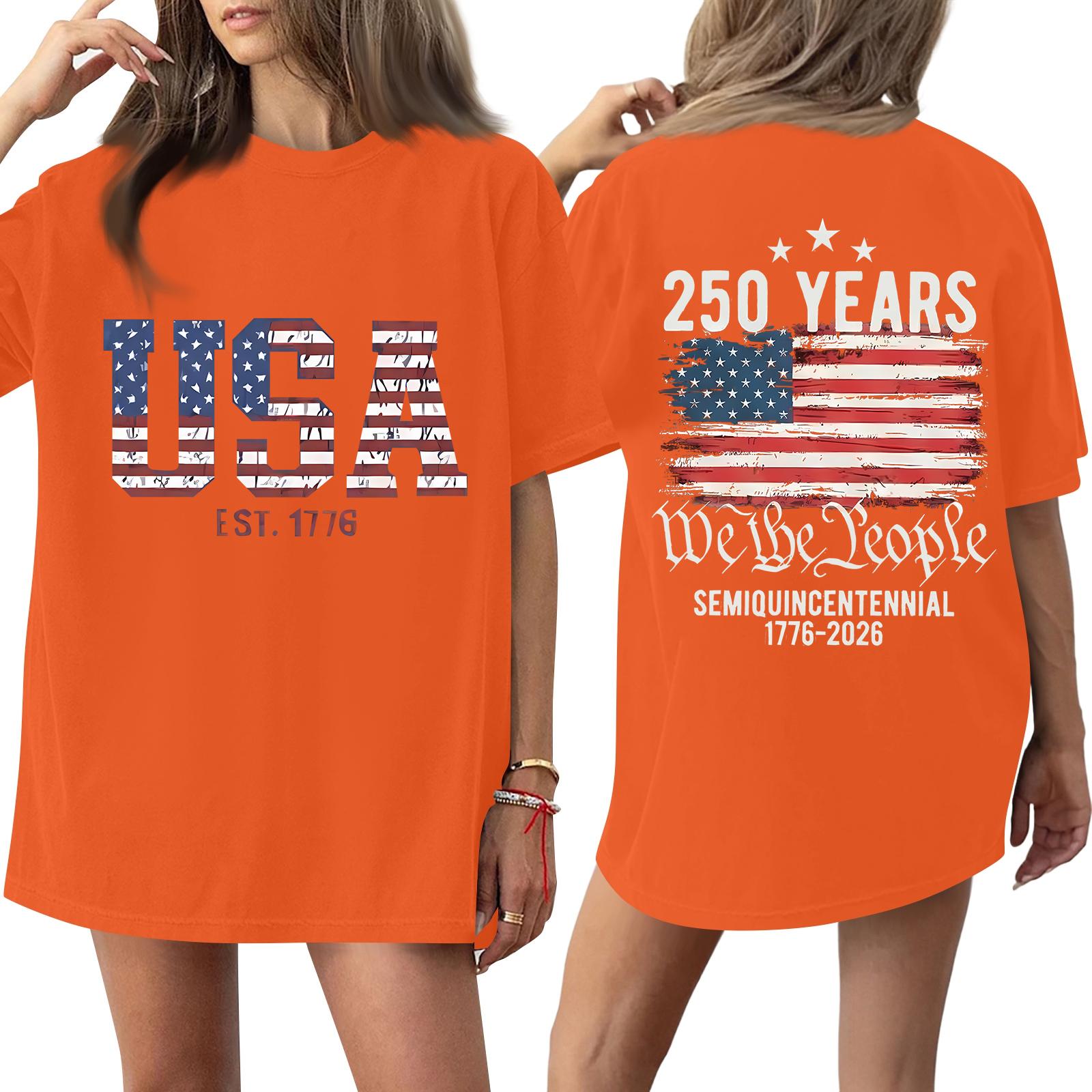 

Women s Fashionable Casual Short-Sleeve Round Neck Printed T-Shirt For The 250th Anniversary Of The Founding Of The United States XXXXL помаранчевий
