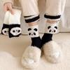 Women's Panda Coral Fleece Mid-Calf Socks: Cozy Black & White Sleep Floor Socks for Autumn/Winter