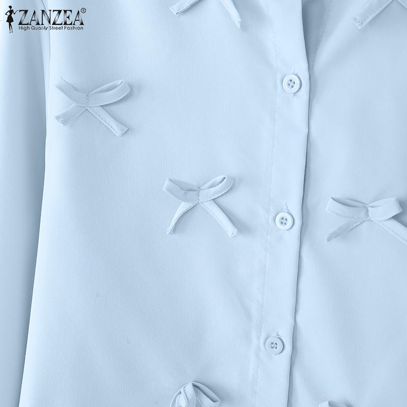 ZANZEA Women Turn Down Collar Loose Casual Btton Blouse
