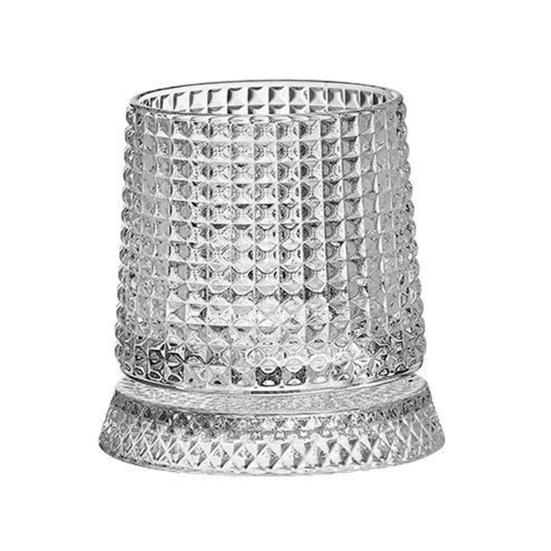 Szklanka do whisky 280 ml, obracana o 360 stopni, z delikatnym wytłaczanym wzorem, stabilna odłączana podstawa, kubek do picia, naczynia