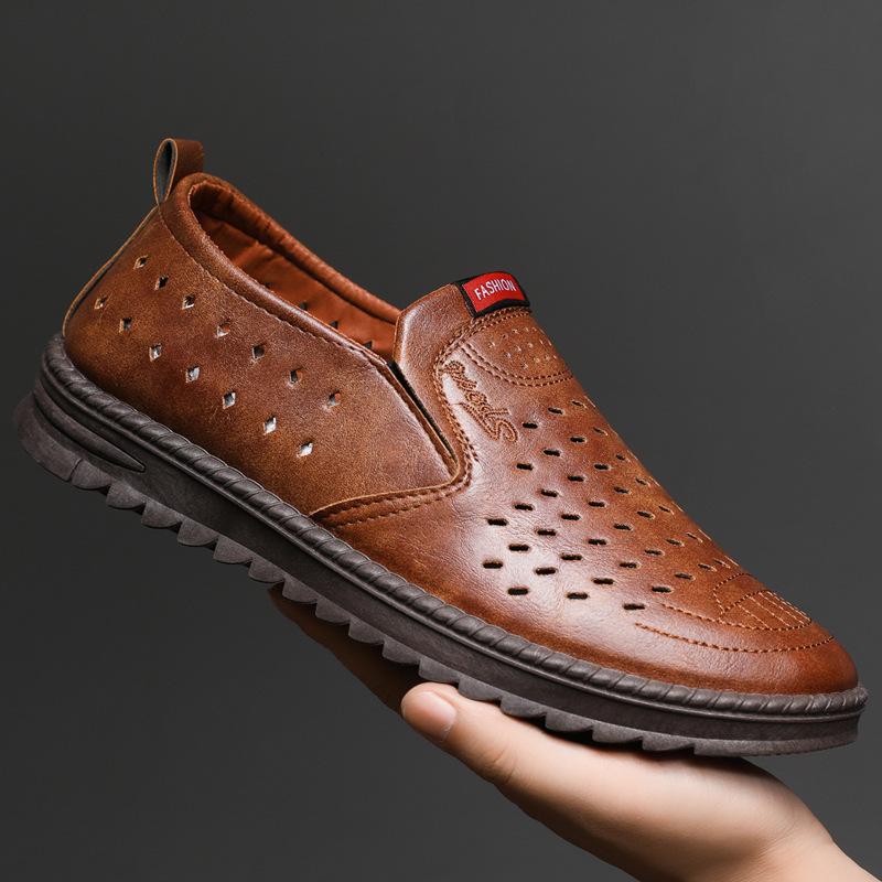 

Летние мужские сандалии из полой сетки, полые кожаные туфли, мягкая кожа, прохладные кожаные туфли, дышащие туфли с отверстиями, мужская обувь для папы среднего возраста 39 коричневый