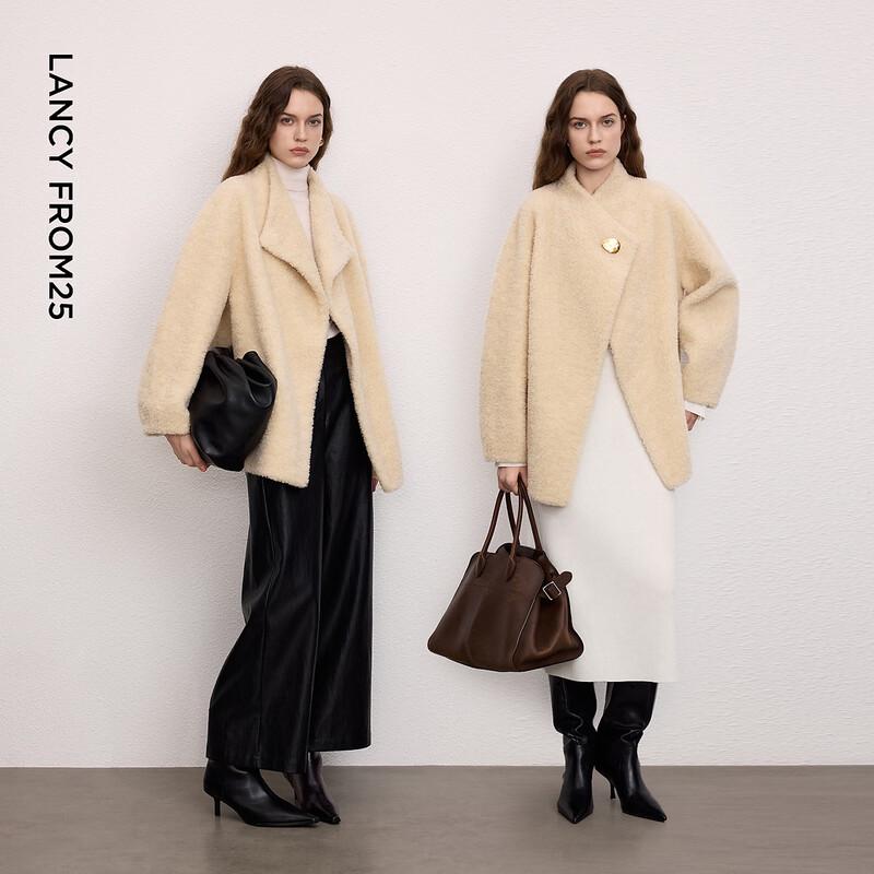 Langzi Wool Stand-Collar Faux Fur Short Jacket