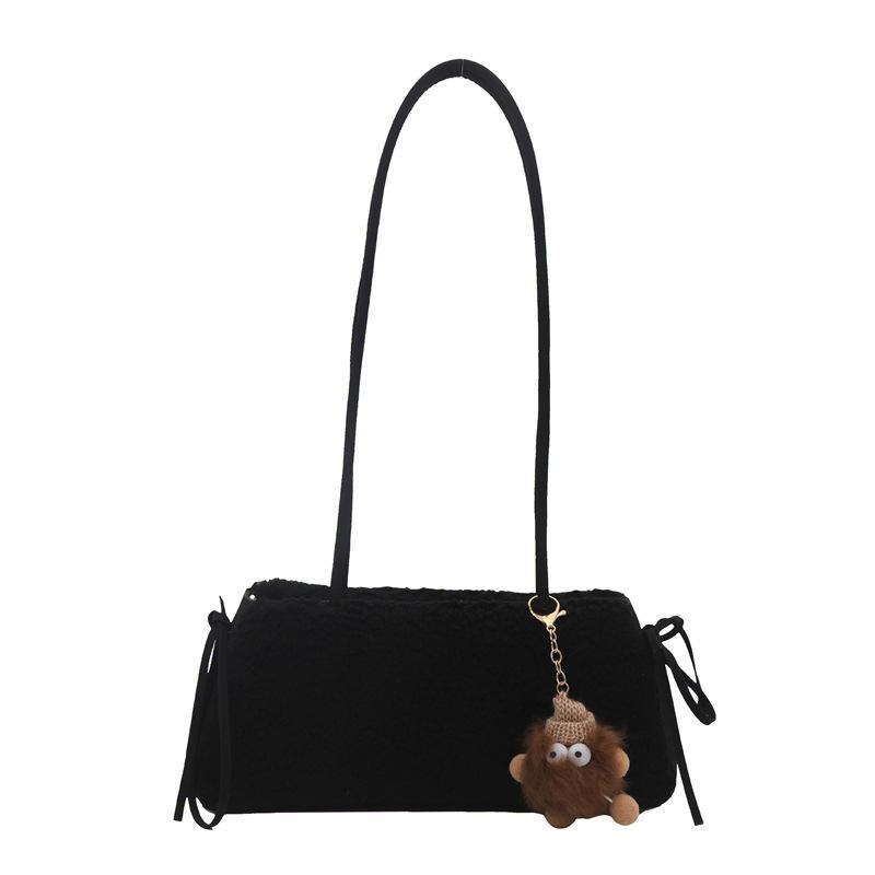 Autumn and winter new lamb wool mini mobile phone bag, high-end simple shoulder bag, fashionable shoulder plush messenger bag