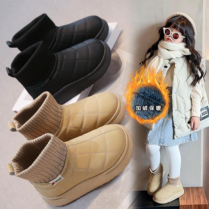 Girls Snow Boots 2025 Winter New Children's Fleece Thickened Cotton Shoes Boys' Warm Short Boots Medium and Older Socks Boots