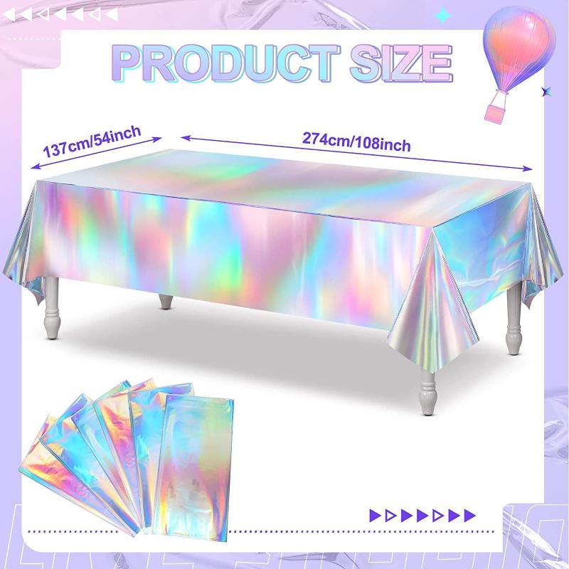 1-10PCS Disco Style Metallic Tablecloth - Laser Printed Rainbow Pattern on PE Material, Ideal for Birthday & Event Decorations