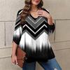 Women's Plus Size Fashion Printed Casual Pleated Round Neck Long Sleeve Top
