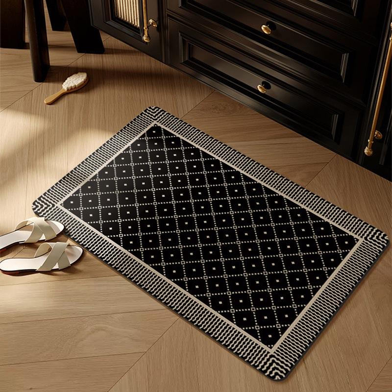Black and White Bathroom Floor Mat Entry Door Mat Soft Diatom Mud Absorbent Mat Toilet Non-slip Mat Toilet Door Mat