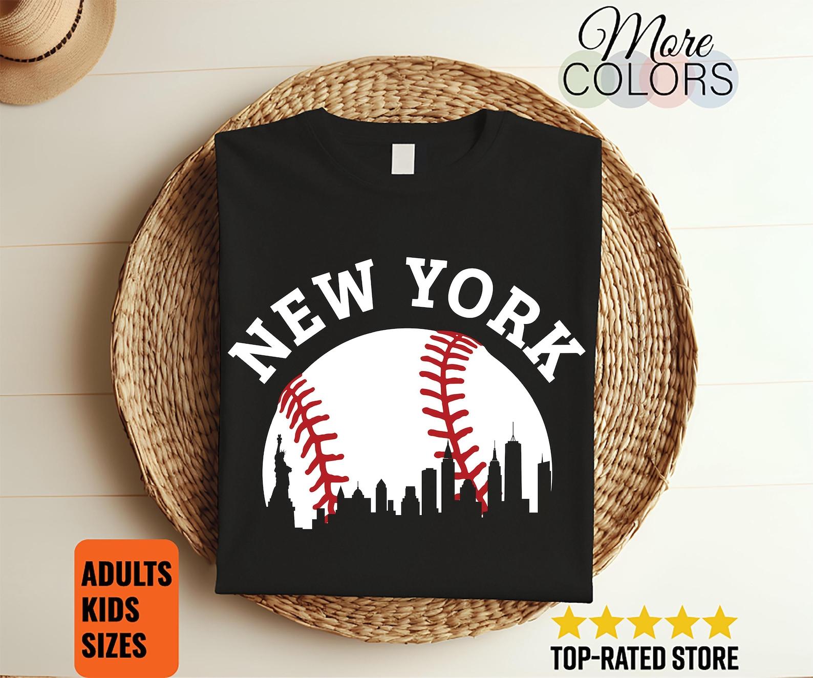 New York Baseball Skyline Shirt City Silhouette Sports Fan Gift Adults Kids Unisex Tee 100