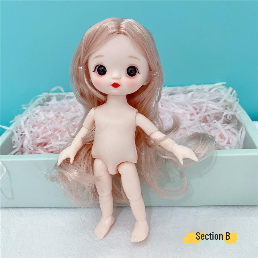 8-Inch 17cm Nude BJD Doll with 3D Real Eyes, 13 Joints, Makeup, Dress-Up Options