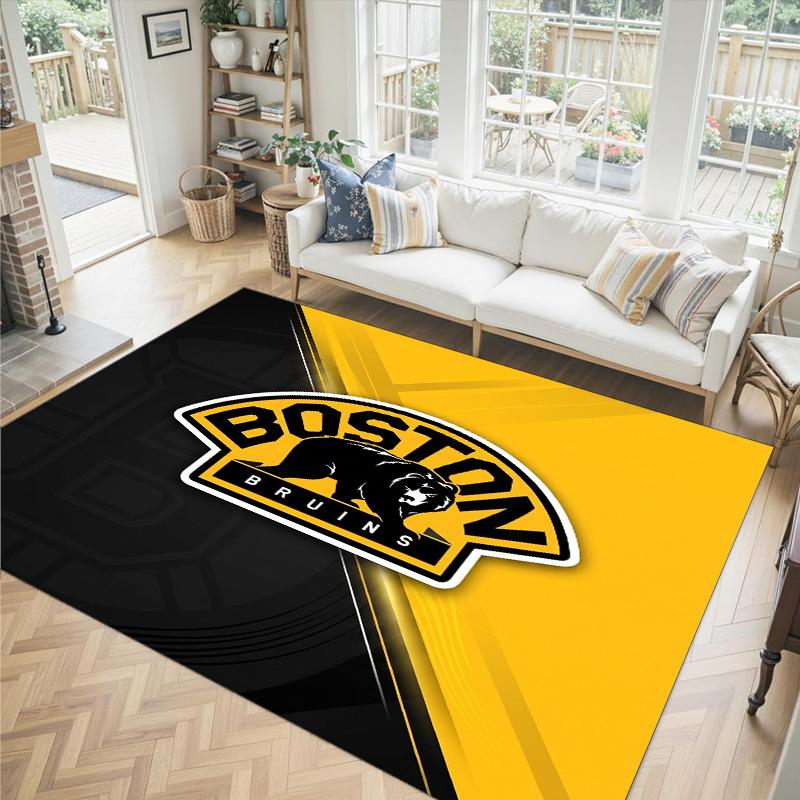 Boston Bruins Design Křišťálový Sametový Koberec Útulný Ne?Protiskluzová tištěná předložka do ložnice, obývacího pokoje, předsíně