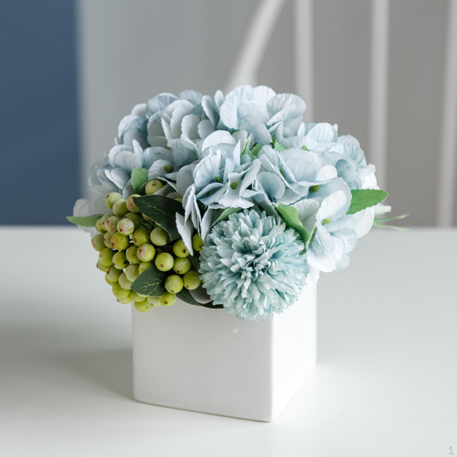 Figurine Candlestick Pillar Candle Holder Desktop Decorative Stand Hydrangea Blue