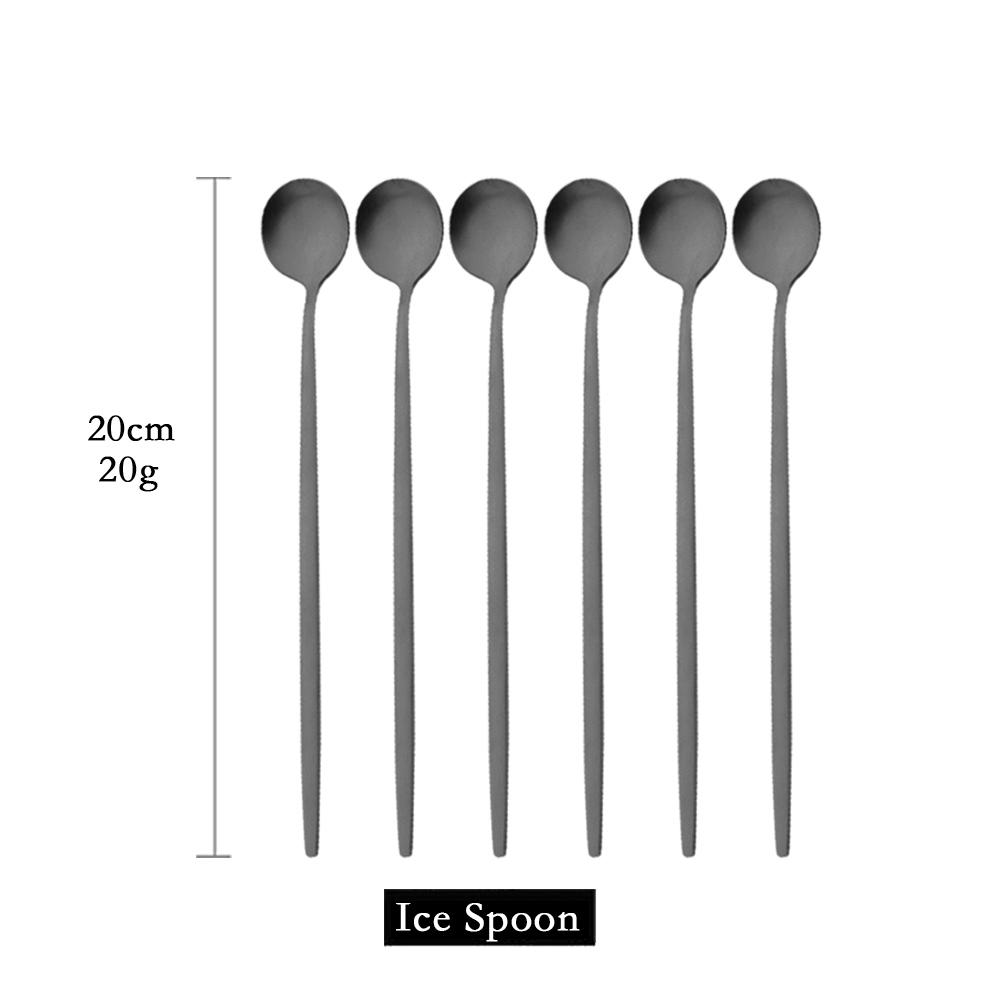 Matte 6Pcs Black Dinnerware Cutlery Set Stainless Steel Flatware Set Kitchen Silverware Ice Spoon Fork Dessert Knife Tableware