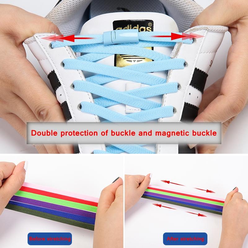 Colorful Magnetic Lock elastic Shoelaces Without ties Elastic Laces Sneaker No Tie Shoe laces Kids Adult Flat Shoelace for Shoes