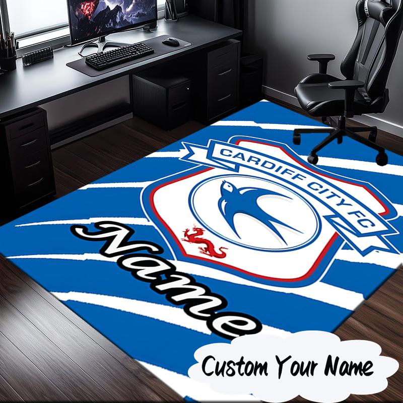Custom Name Cardiff FC Crest Rug for Living Room, Game Rooms, Office, Bedroom, Floor Mat Playful Design, Fan Gifts Christmas Decor